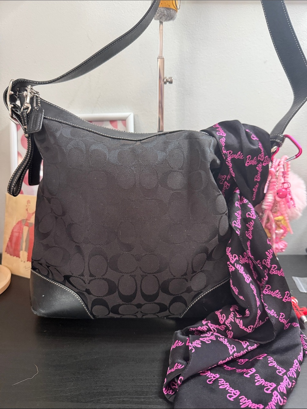 Coach Chelsea Vintage Black Signature Slim Jacquard Hobo Bag